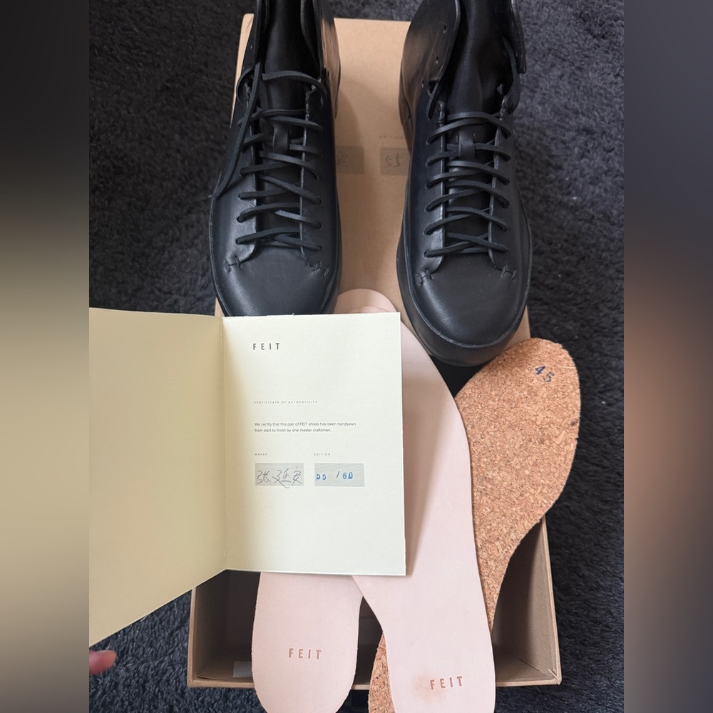 $895 Feit Mens Hand Sewn High Rubber Sneaker Black  Size 12 US 45 EU - Picture 3 of 12